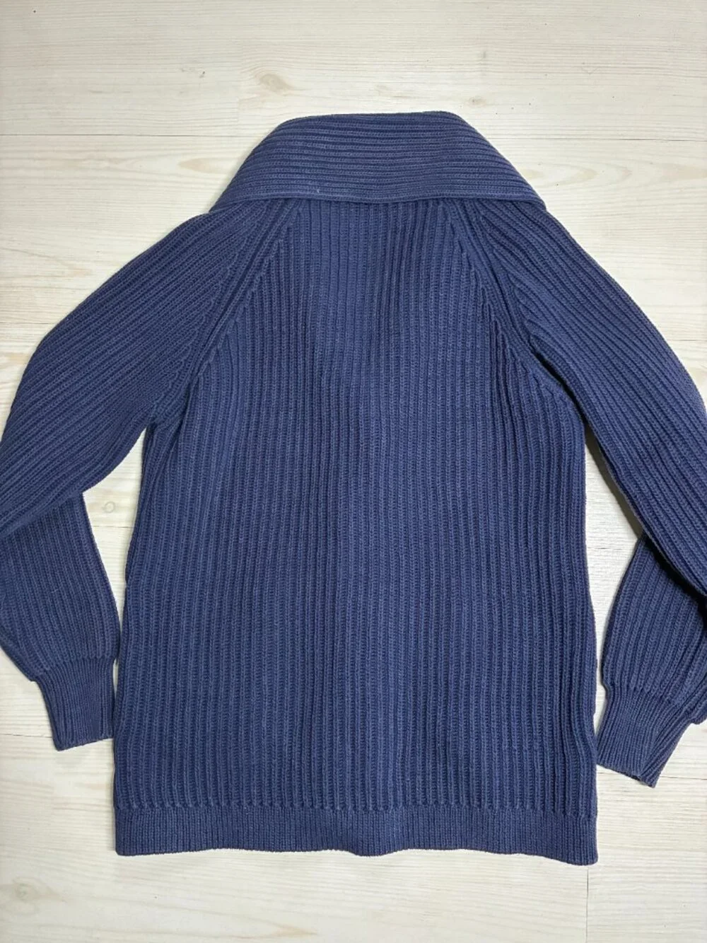 Vintage I. Magnin Navy Blue Chunky Rib Knit Shawl Collar Cardigan Sweater Size-M